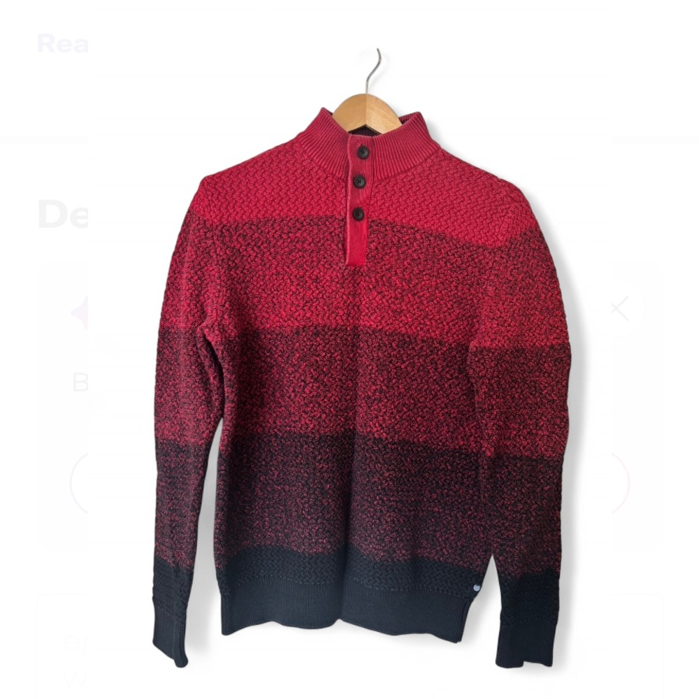 Chaps Red and Black button up Turtleneck Sweater with Cozy Knit